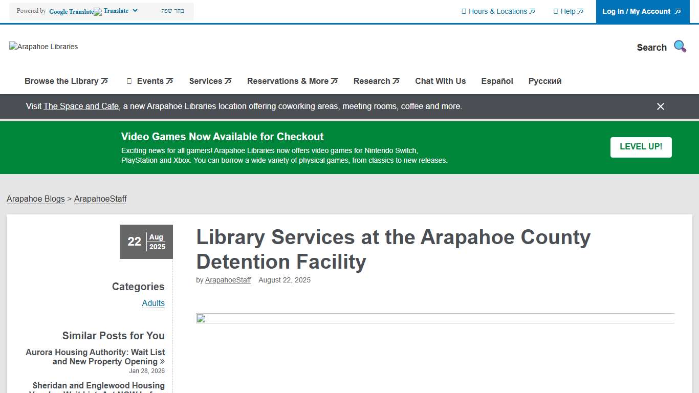Library Services at the Arapahoe County Detention Facility Arapahoe Libraries